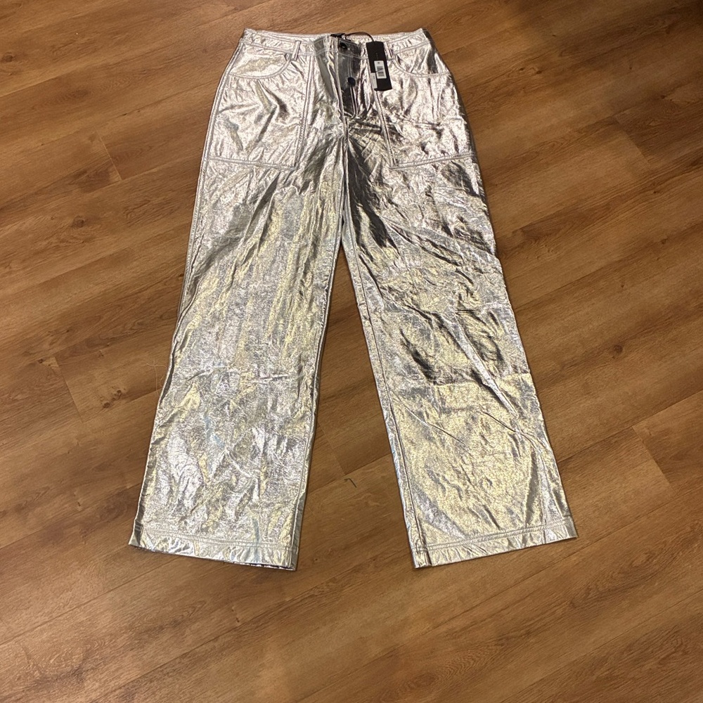 Know One‎ Cares Shiny Wide Leg Silver Pants NWT